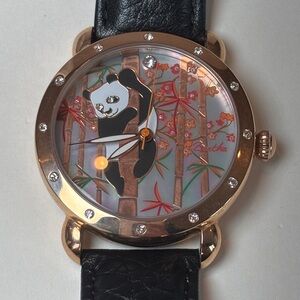 Panda Bear Watch With Black Band by Bertha